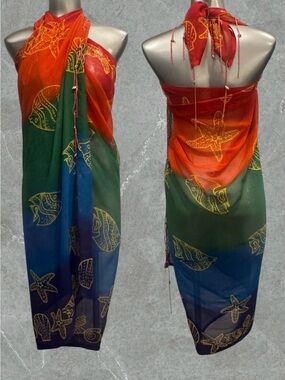 2 for $30 | Y2K Multicolor Sea-Life Sarong Cover-Up - Beach Wrap